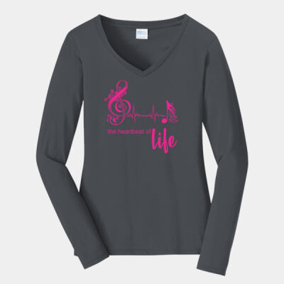the heartbeat of life  - Ladies Long Sleeve Fan Favorite V Neck Tee Thumbnail
