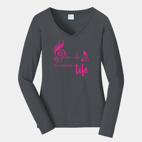the heartbeat of life  - Ladies Long Sleeve Fan Favorite V Neck Tee Thumbnail